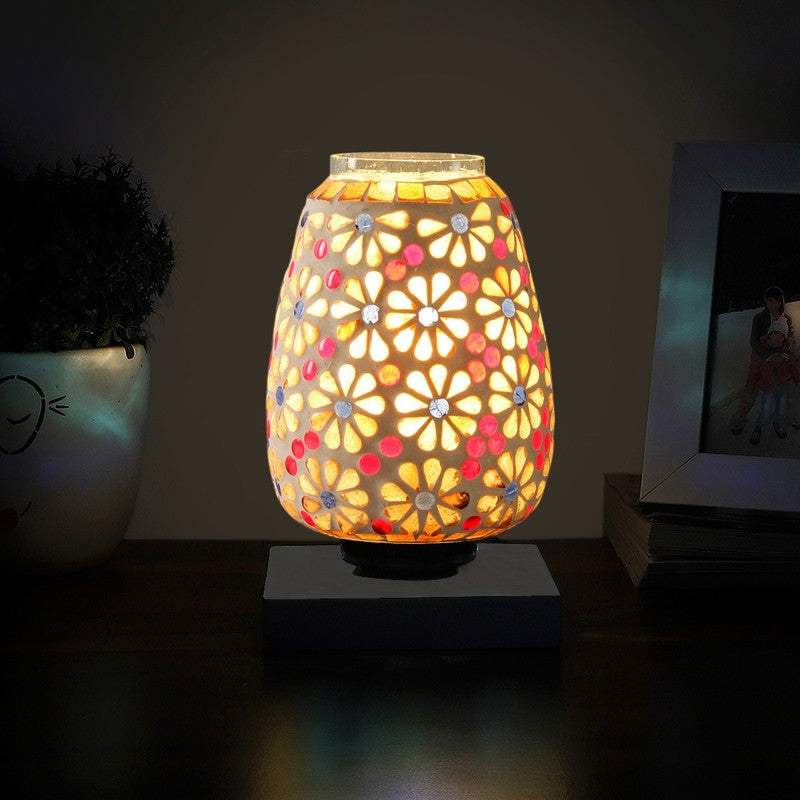 Celionis Glass Table Lamp With Wooden Base - Multicolor