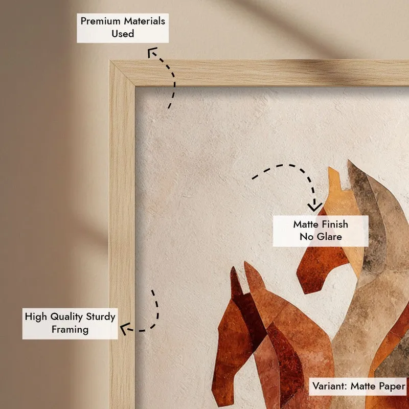 Silhouetted Horses Wall Painting With Brown Frame media 9