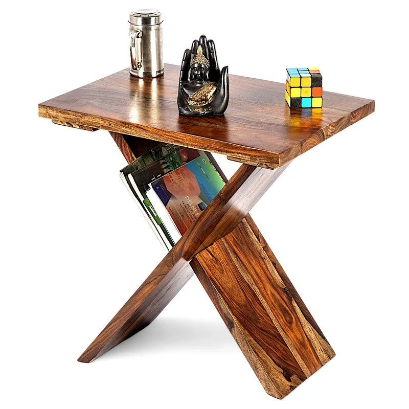 Everox Sheesham Wooden Side & Bedside Table - Brown media 3