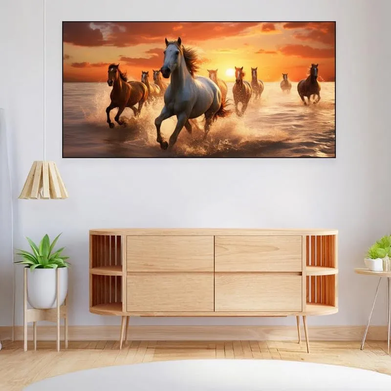 Ocean Horse Run Canvas Wall Painting With Black Frame media 3