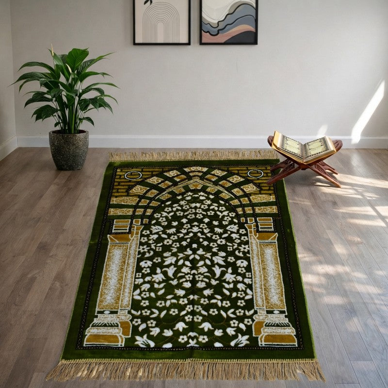 Classic Noor Velvet Pyaer Mat - Yellow,Green