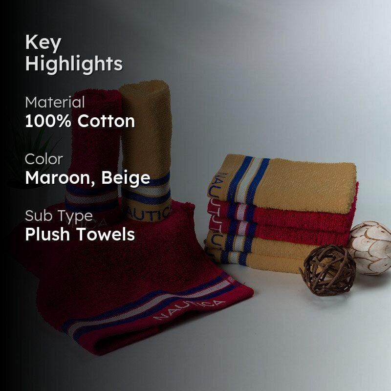 Nautica Dove Down Cotton Face Towel (Burgundy & Beige) - Set Of Eight media 2