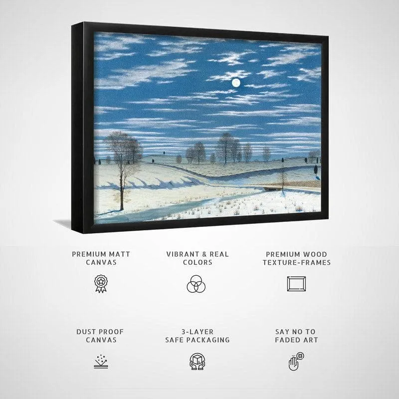 Moonlit Winter Landscape Wall Painting - Black Frame media 6