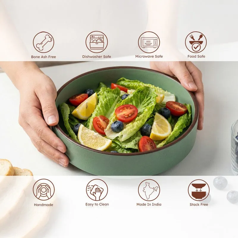 Whimsi Ceramic Salad Bowl (600 mL Each,Green) - Set Of Two media 5
