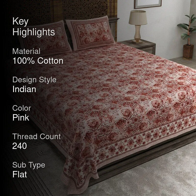 Loomet Cotton Bedsheet (Pink) - 240 TC media 2
