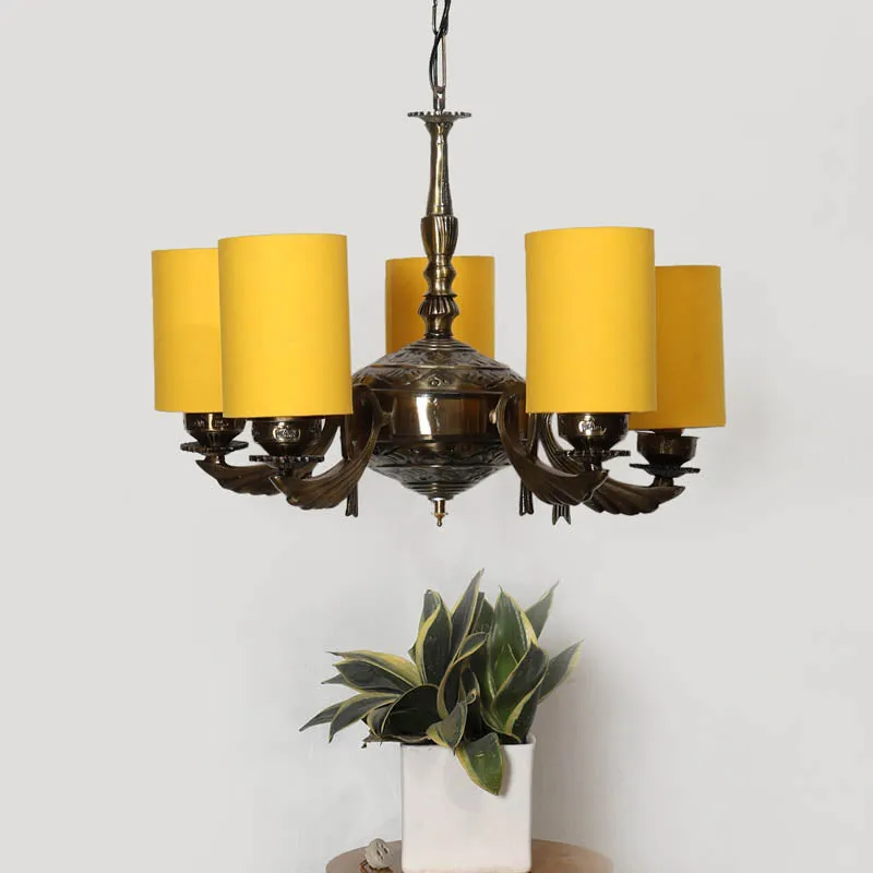 Ocher Cylindrical Golden Antique Ceiling Lamp media 2