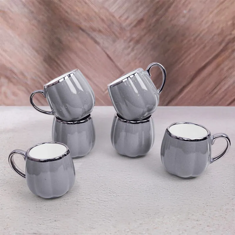 Magina Porcelain Tea Cup (180 mL Each/Grey) - Set of Six media 1