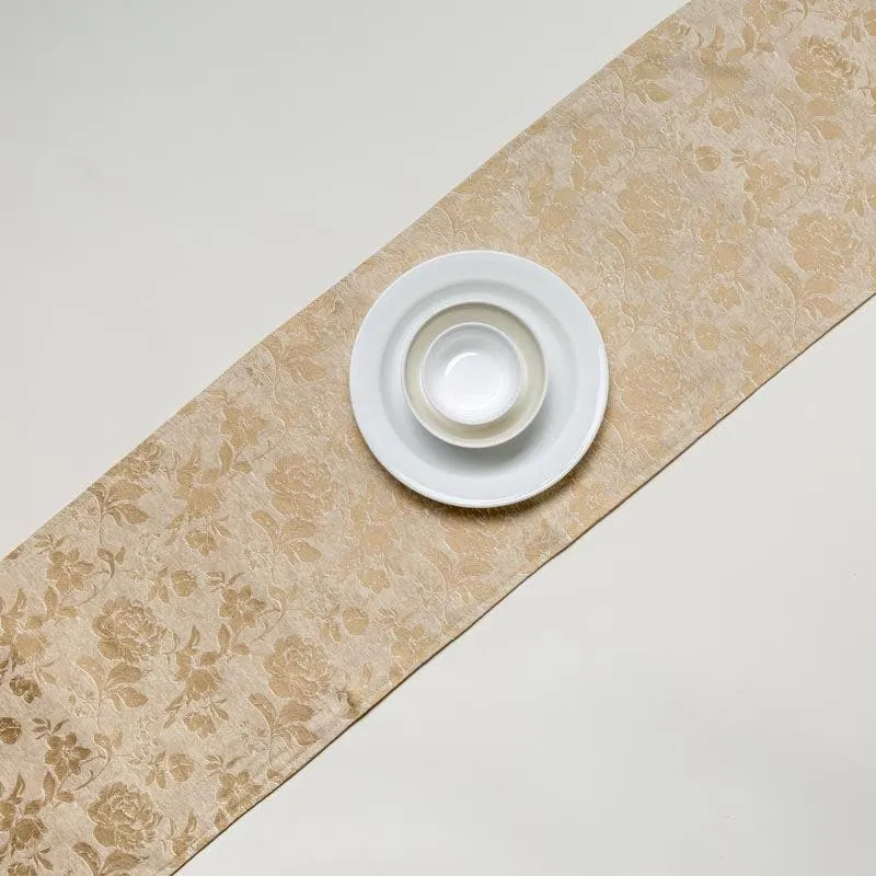 Italian Rose Jacquard Table Runner- Beige media 1