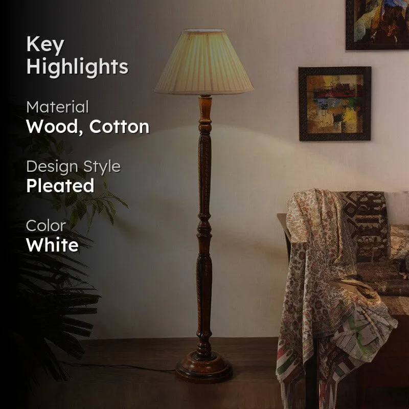 Hima Pleated Vintage Wooden Floor Lamp - Off-White media 2