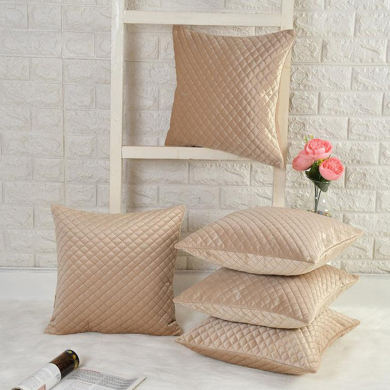 Orson Quilted Velvet Cushion Cover (Beige) - Set Of Five media 2