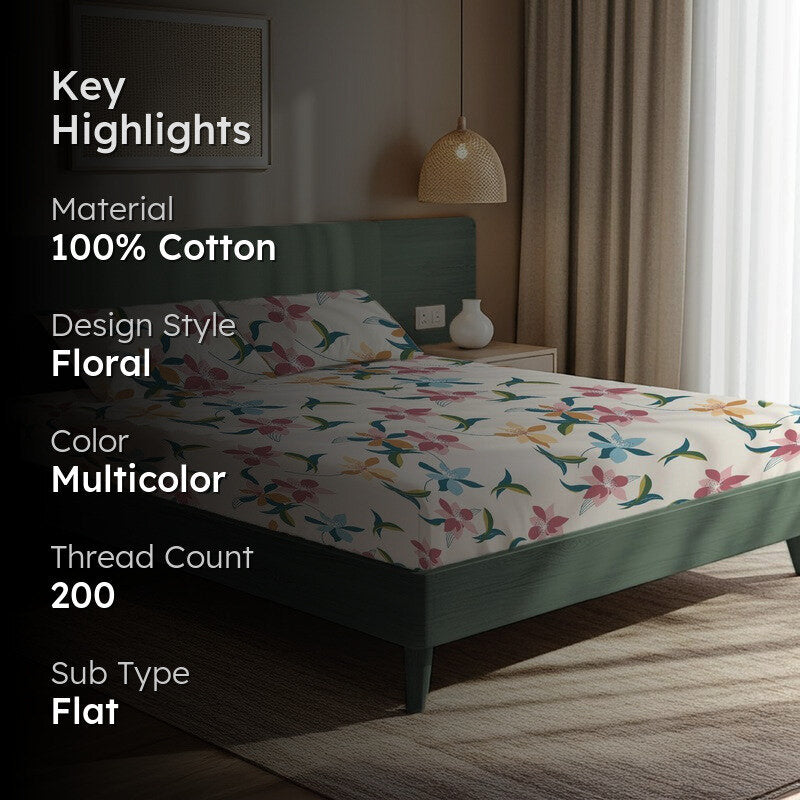 Rainbow Bloom Floral Cotton Bedsheets (Multicolor) - 200 TC media 2