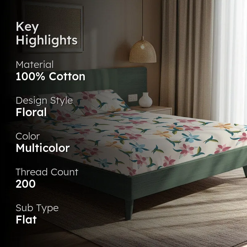Rainbow Bloom Floral Cotton Bedsheets (Multicolor) - 200 TC media 2