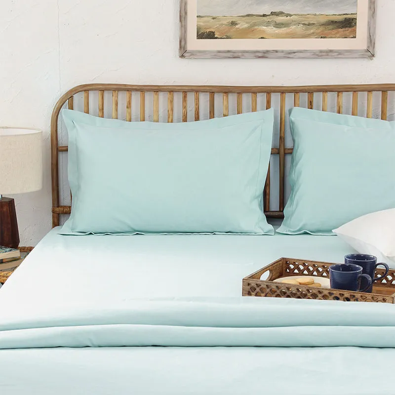 Blanqa Solid Cotton Bedsheet (Light Blue) - 400 TC media 6