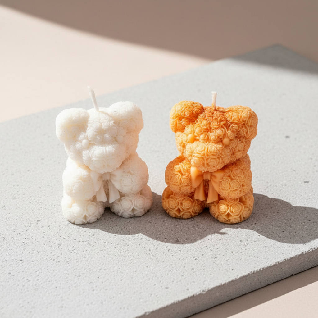 Adorable Teddy Bear Soy Wax Candle Set - Orange Scented