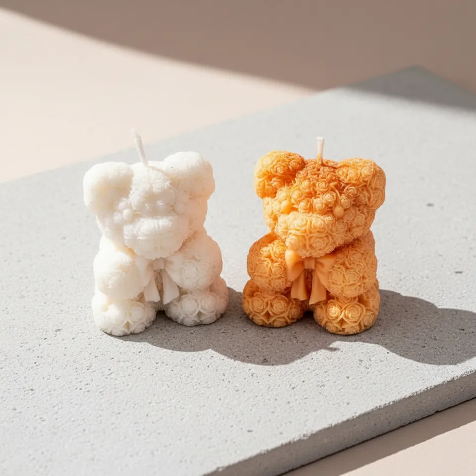 Adorable Teddy Bear Soy Wax Candle Set - Orange Scented media 1