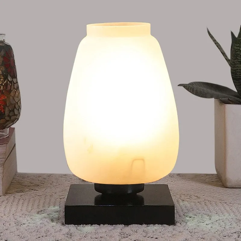 Lumix Glass Table Lamp With Wooden Base - White media 3