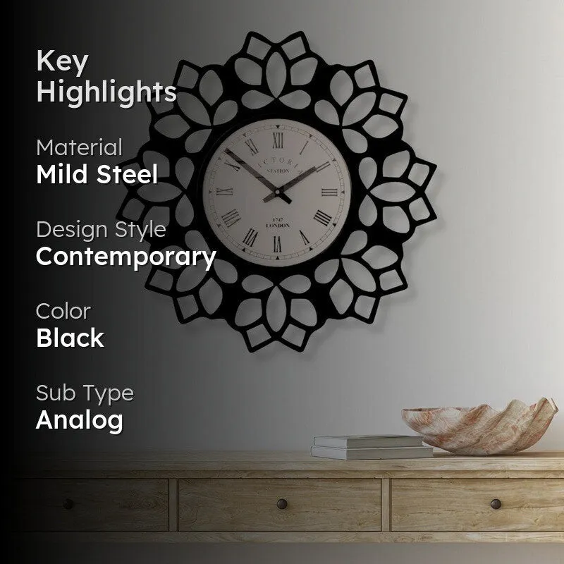 Petalora Steel Analog Wall Clock - Black media 2