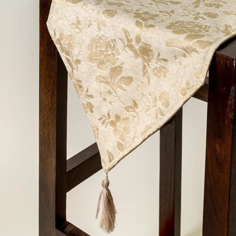 Italian Rose Jacquard Table Runner- Beige media 3