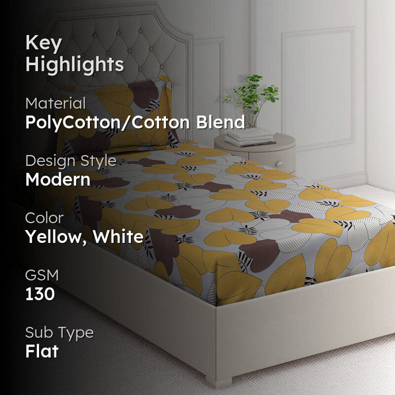 Blooming Hearts Floral Bedsheet (Yellow) - 130 GSM media 2