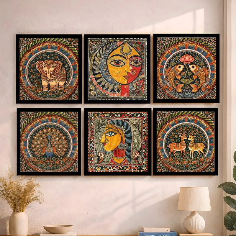 Timeless Motifs Paper Wall Paintings With Frame - Set Of Six media 4