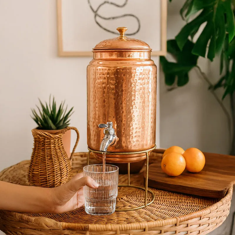 Cuva Copper Drink Dispenser With Stand (5 L) - Two Piece Set media 1