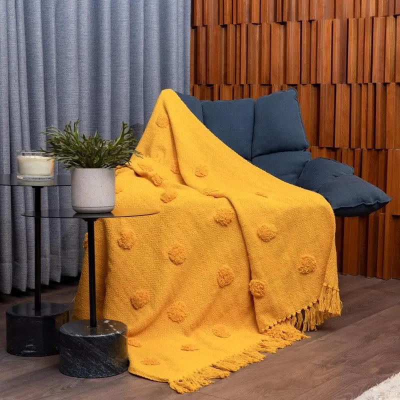 Urban Space Modern Pom-Pom Cotton Throw - Yellow media 3