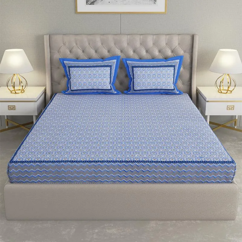 Kinova Printed Cotton Bedsheet (Blue) - 240 TC media 4