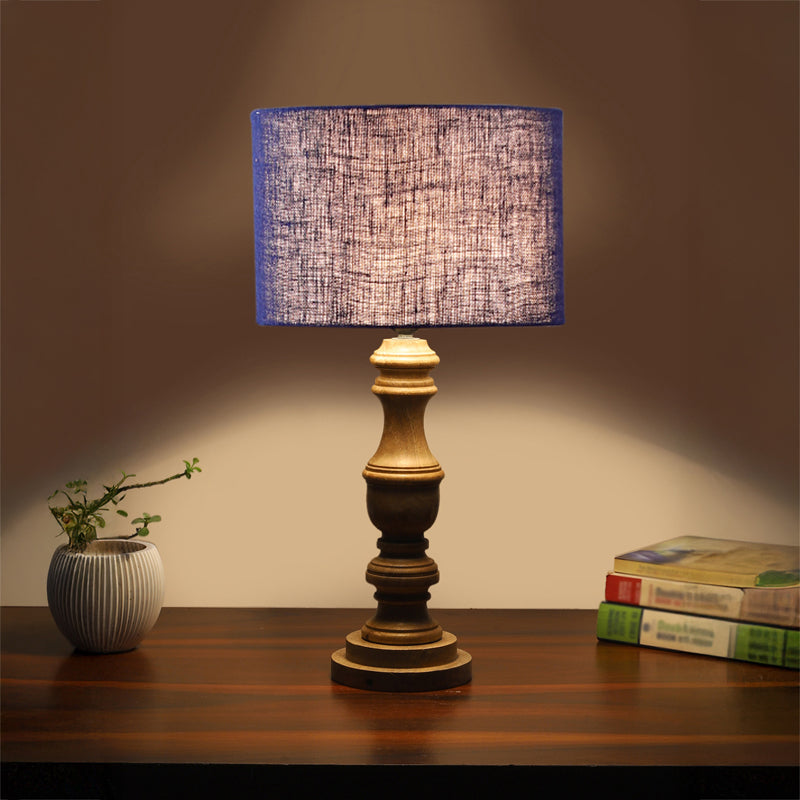 Sienna I Carve Wooden Table Lamp - Blue,Brown