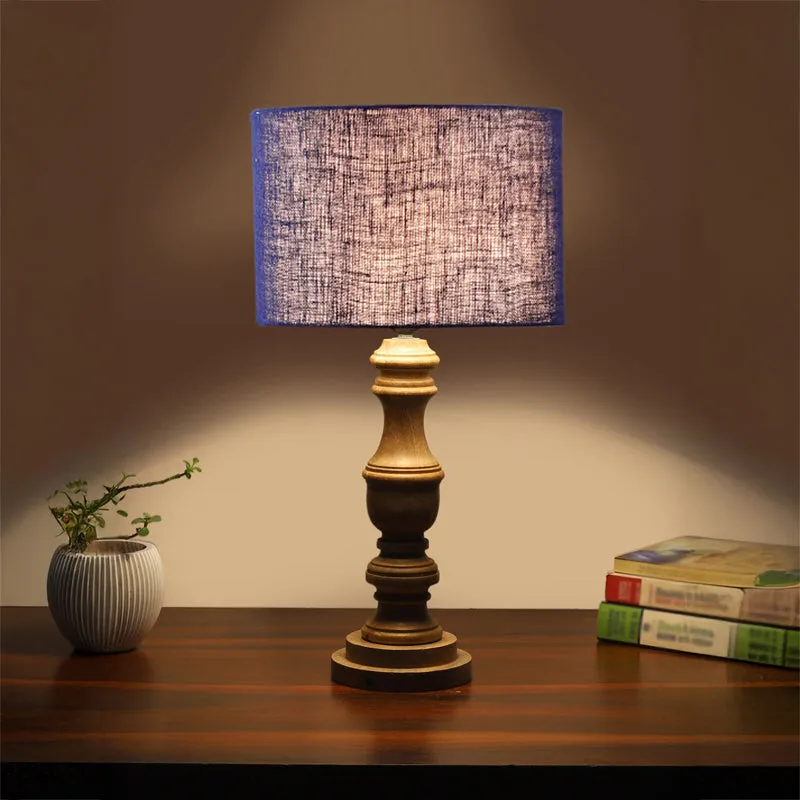 Sienna I Carve Wooden Table Lamp - Blue,Brown media 1