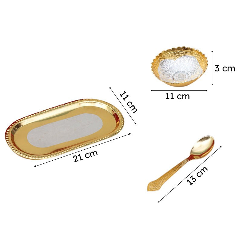 Kumudini Light Gold Bowl With Spoon & Tray (100 ML) - Five Piece Set image 7
