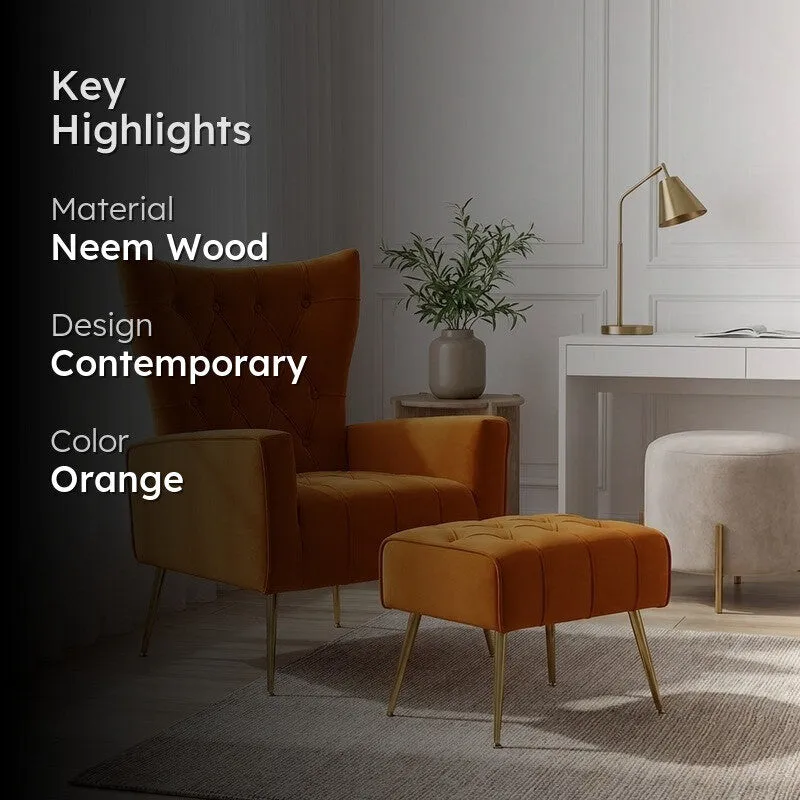 Simplex Neem Wood Lounge Chair (Orange) - Two Piece Set media 2