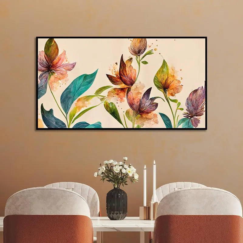 Touch Of Blue Autumn Floral Canvas Wall Painting With Frame - Black media 5