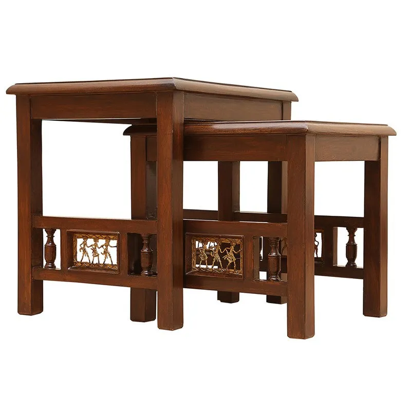 Myna Teak Wood Nesting Stools - Set of Two media 4