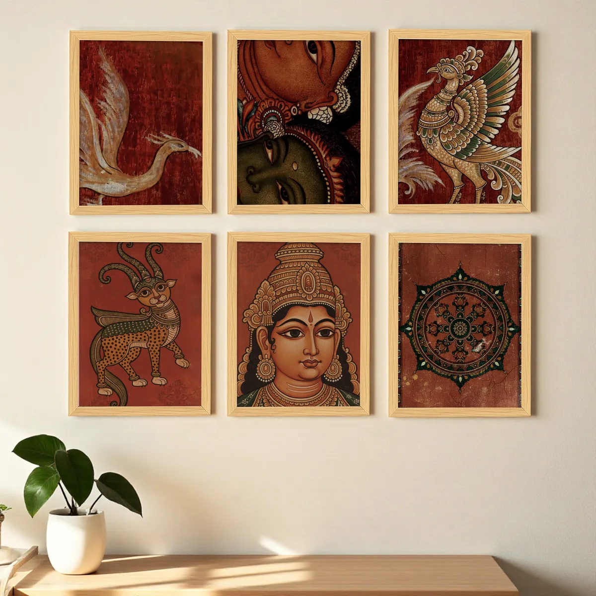 Traditional Deity Art Wall Painting With Frame - Set Of Six media 1