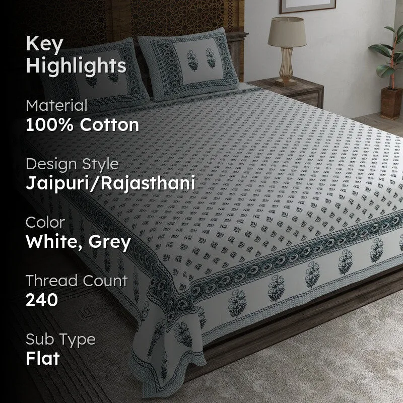 Nestva Cotton Bedsheet (White,Grey) - 240 TC media 2