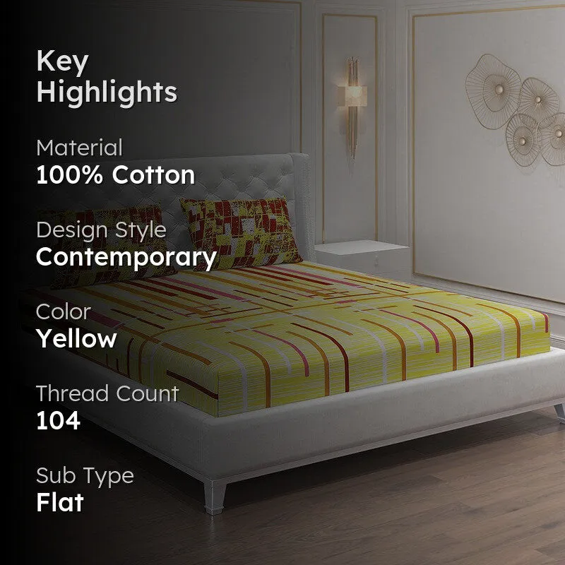 Monte Carlo Flow Stripe Cotton Bedsheet (Yellow) - 104 TC media 2