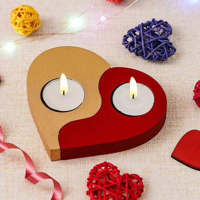 Yin Yang Heart Wood Tea Light Holder media 1