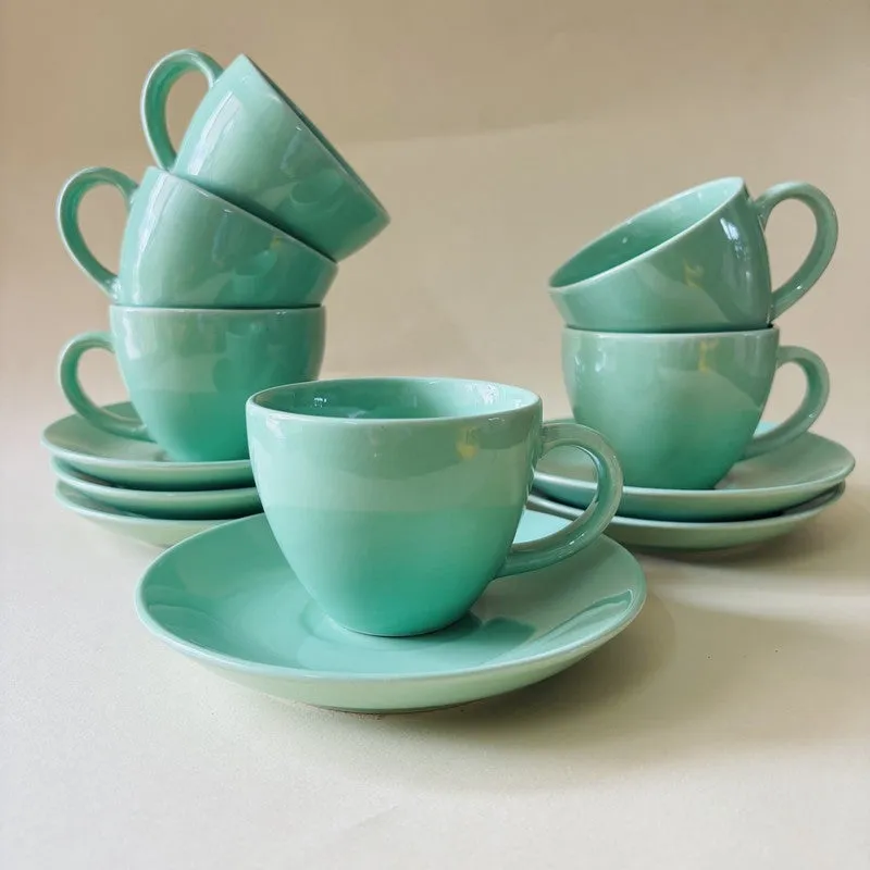 Ceramic Cup & Saucer (Sage Green/180 mL Each) - Set of Six media 4