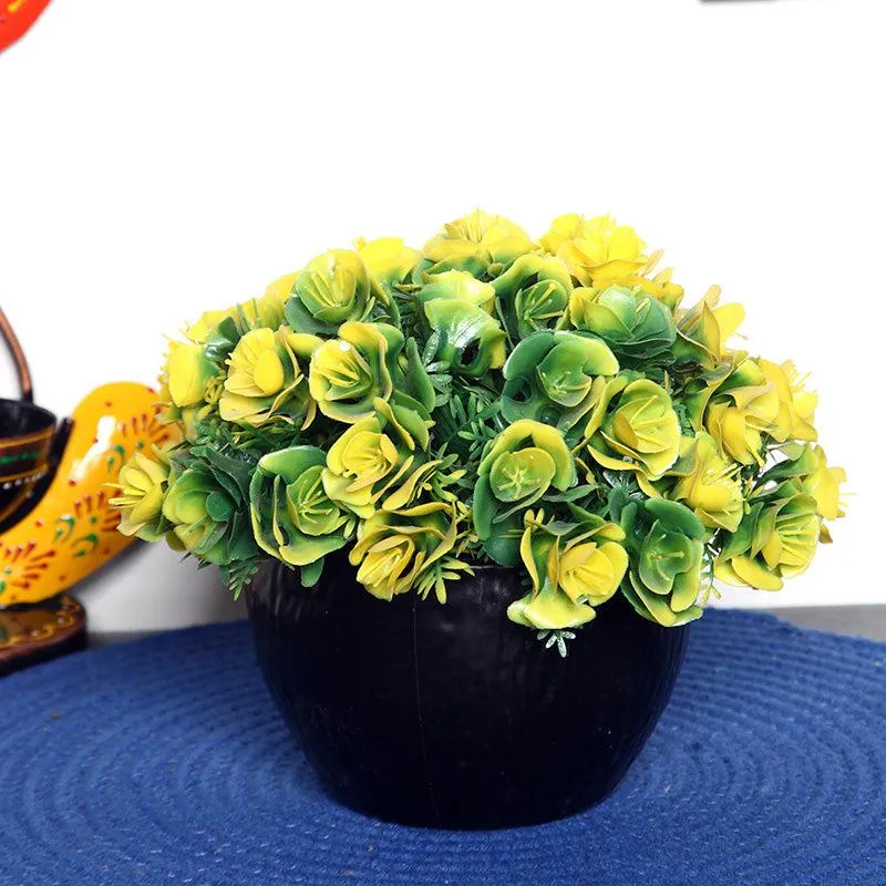 Faux Botanic Yellow Rose Plant With Black Plastic Pot media 1