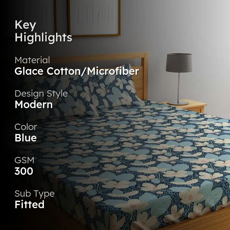 Moonlit Blossoms Fitted Microfiber Bedsheet - 300 GSM media 2