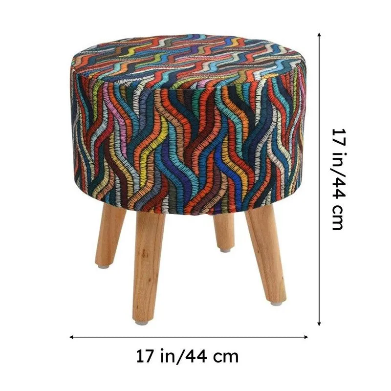 Ripple Chindi Print Multicolor Engineered Wood Ottomans - Set Of Two media 7