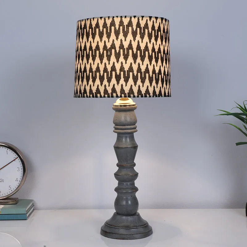 Chevronic Bantu Printed Mango Wood Table Lamp - Black, White media 2
