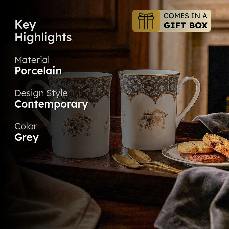 Gilded Legacy Classic 24k Gold Brushed Porcelain Coffee Mug(280 mL Each/Grey) - Set Of Two media 2