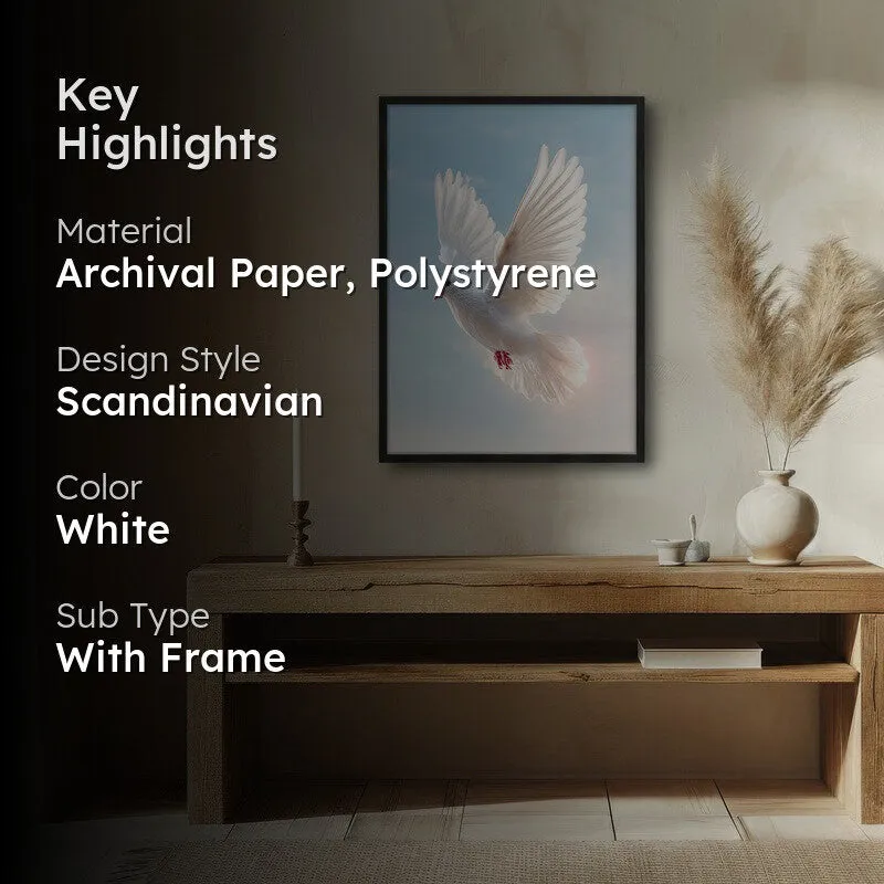 White Dove Ascending Archival Paper Wall Painting With Black Frame media 2