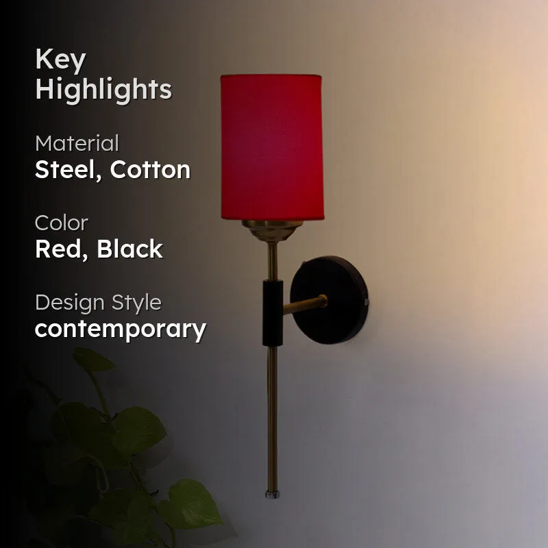 Beryll Cylindrical Steel & Cotton Wall Lamp - Red media 2
