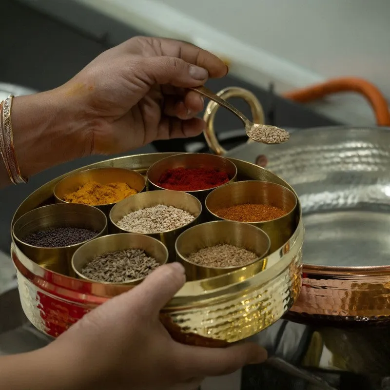 RoyalBlend Brass Round Masala Box - Nine Piece Set media 7