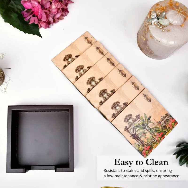 Royal Black & Gold Wooden Coasters with Holder - Seven Piece Set media 5