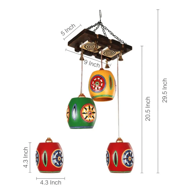 Sarvia Ethnic Cluster Wooden Ceiling Lamp - Multicolor media 5