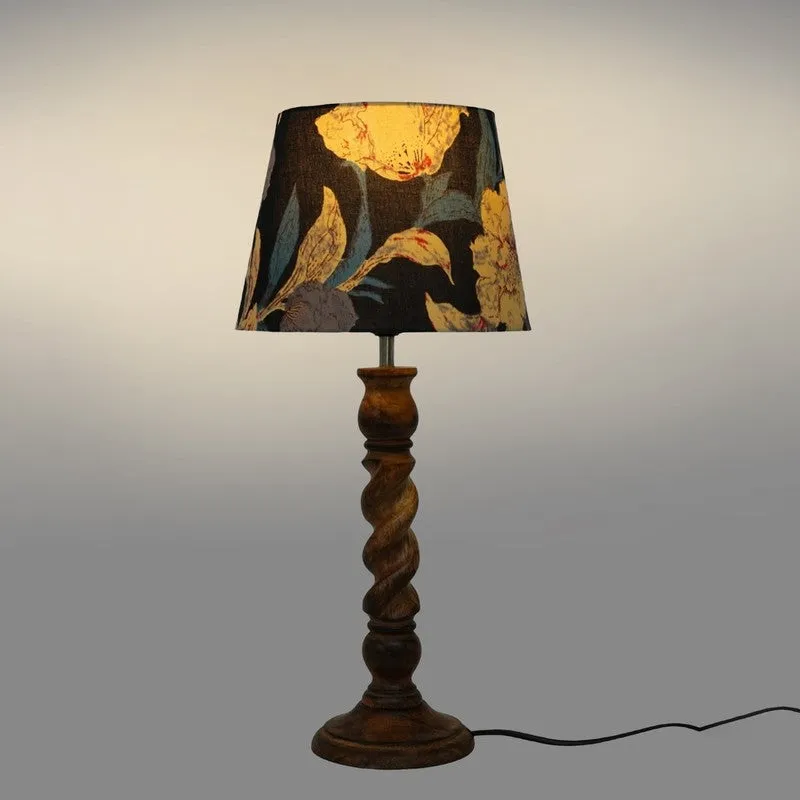 Nocturne Floral Wooden Base Cotton Table Lamp - Multicolor media 4