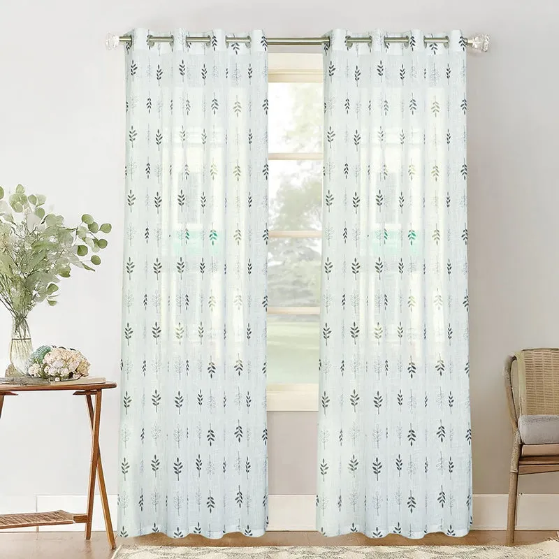 Elarie Linen Texture Sheer Curtain - Set Of Two media 1